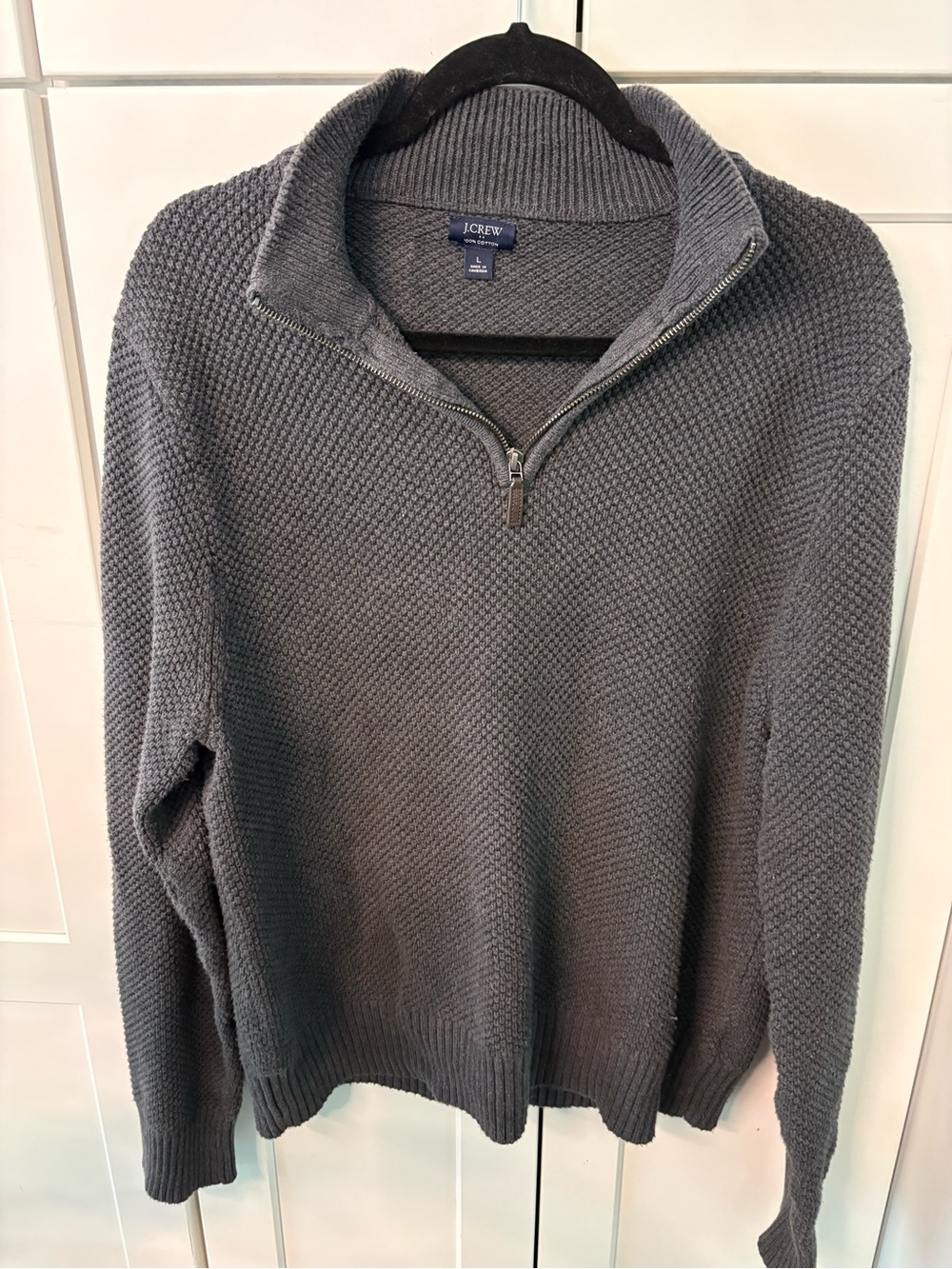 J. Crew Men’s Charcoal Quarter-Zip Textured Knit Sweater - Picture 2 of 6